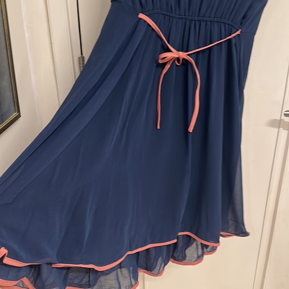 NWT Dress in Blue & Pink with lining, stretch, double frill, belt! Size UK M/L - Picture 10 of 14